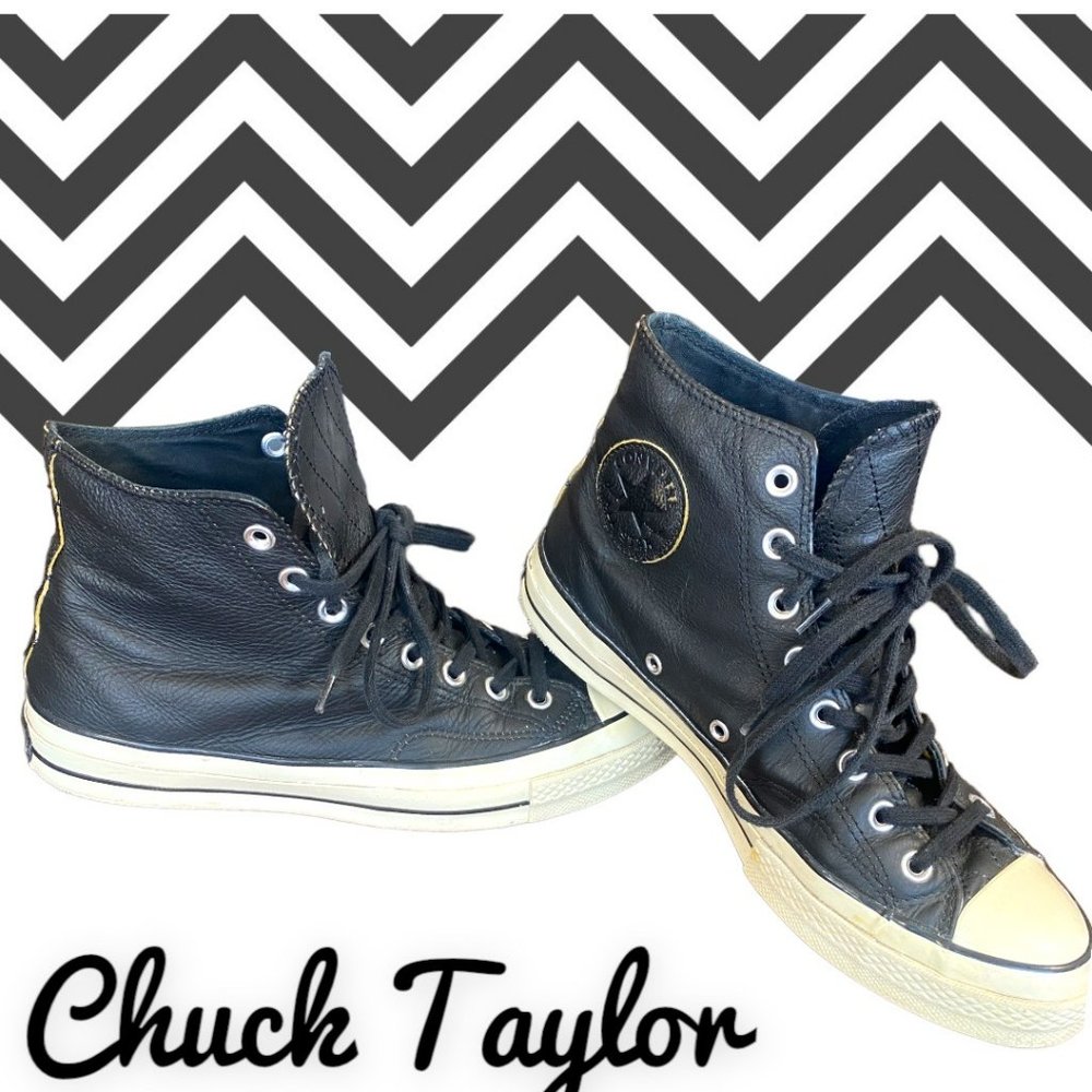 CHUCK TAYLOR CONVERSE ALL STAR BLACK LEATHER HIGH TOPS (W10/M8)